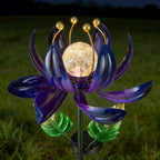 AIINY Solar Purple Metal Flower Wind Spinners, Colorful Spinning Windmill Lotus Yard Art Lights Wind Pinwheels with LED Crystal Ball Decorative Stake Lighting Flower Sculpture