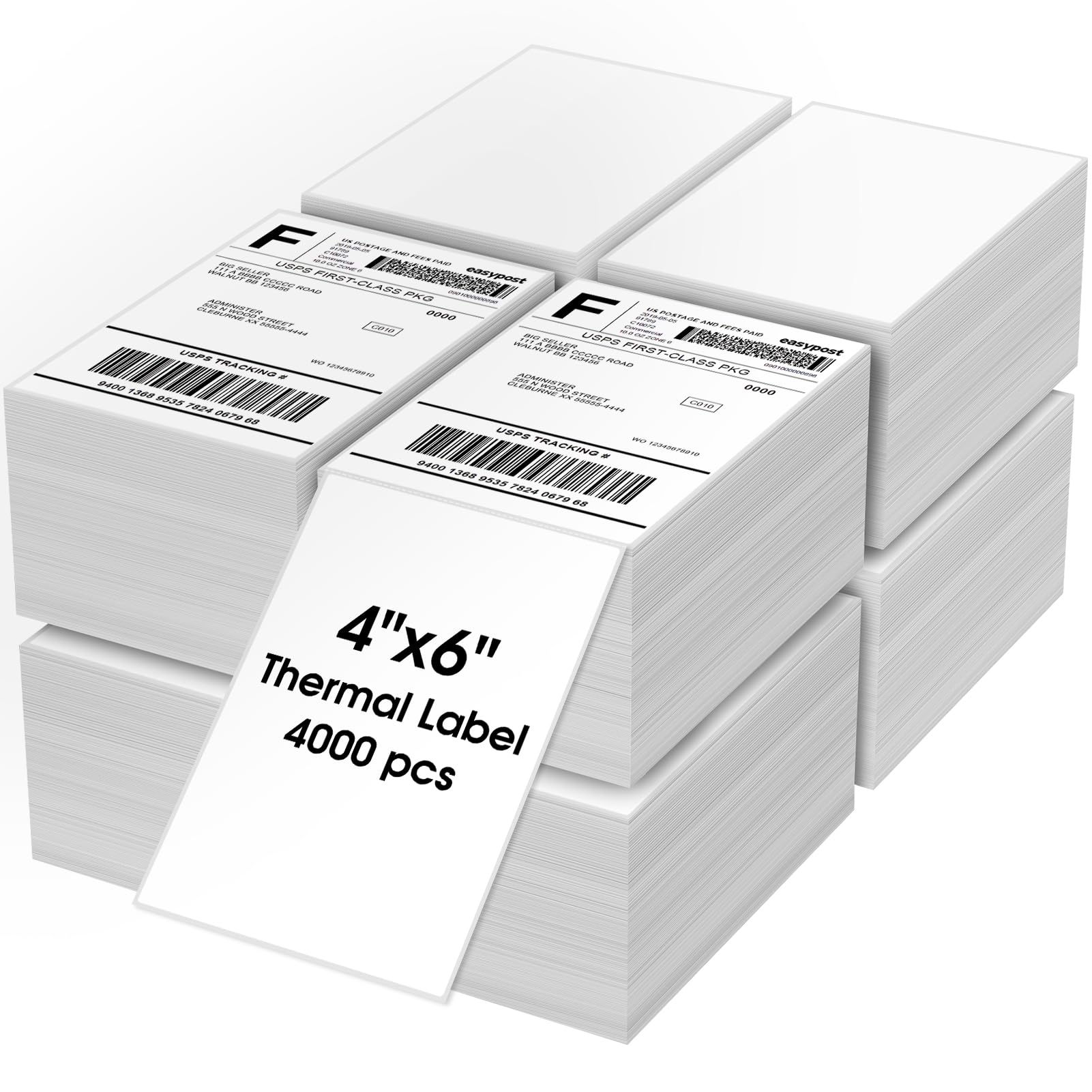 MaxGear 4" x 6" Direct Thermal Labels, 4000 Fanfold Labels, for Shipping & Mailing, Perforated White, Commercial Grade with Permanent Adhesive, Compatible with Most Thermal Printers,8 Stack
