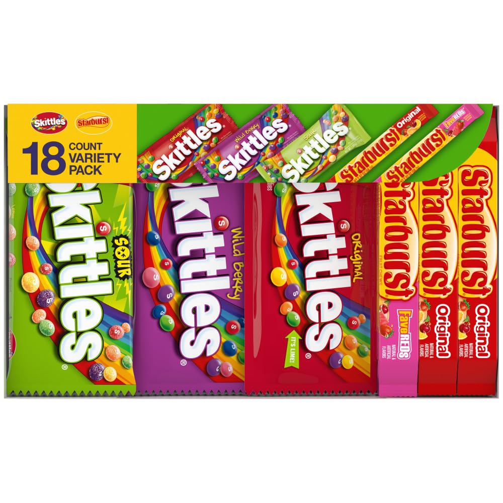 SKITTLES & STARBURST Assorted Candy Variety Pack Bulk Box 18 Count 37.05 oz