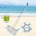 Sand flea rake - 304 Stainless Steel Pro 15.8 Inches Wide Basket Sand Sifter , Curved Handle Design Collapsible Sand Fleas Catcher for Travelling