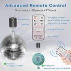 Disco Ball Motor with Remote, 1-30 RPM 3 Speeds & 2-Way Rotation,12LBS Capacity, 0.5/1/2H Timing for 6-20" Mirror Ball, Battery Operated Slow Control Wind Chime Spinner for Baby Crib Mobile Decor