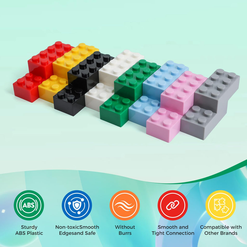 2x4 Bricks 500 Piece Classic Building Bricks and 1 Gray Baseplate, 2x4 Bricks Bulk Creative Building Toys, Blocks Bulk for Kids Ages 6+, 8 Colors