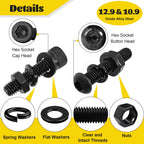 Fgruh 2300PCS M3 Screws with Nuts Assortment Kit, M3x4/6/8/12/16/20/25/30/35 mm Hex Socket Button & Cap Head Bolts Nut and Washers Set, 12.9 & 10.9 Grade Black Zinc Plated for DIY, 3D Printer