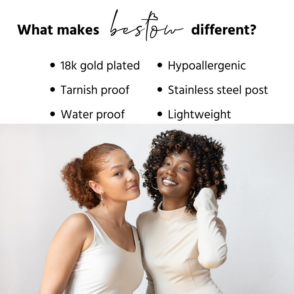 BESTOW Designer Gold and Silver Hoop Earrings for Women: 18K Gold Plated, Hypoallergenic, Waterproof, Non-Tarnish in 3 Sizes: 1 in, 2 in, 2.75 in [Gold, 2 in]