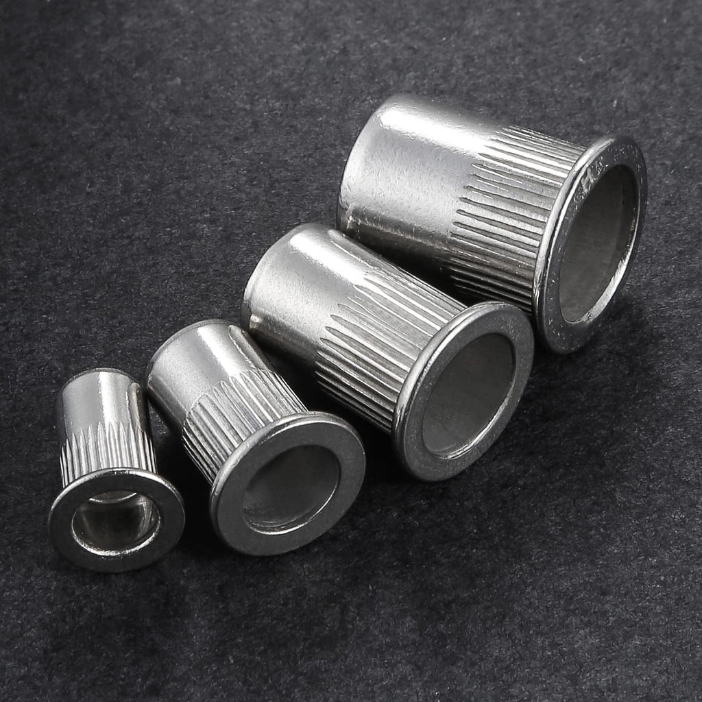 Wensilon 200Pcs Rivet Nut M6 Metric Stainless Steel 304 Finish Flat Head Rivnut Threaded Insert Nut Knurled Body