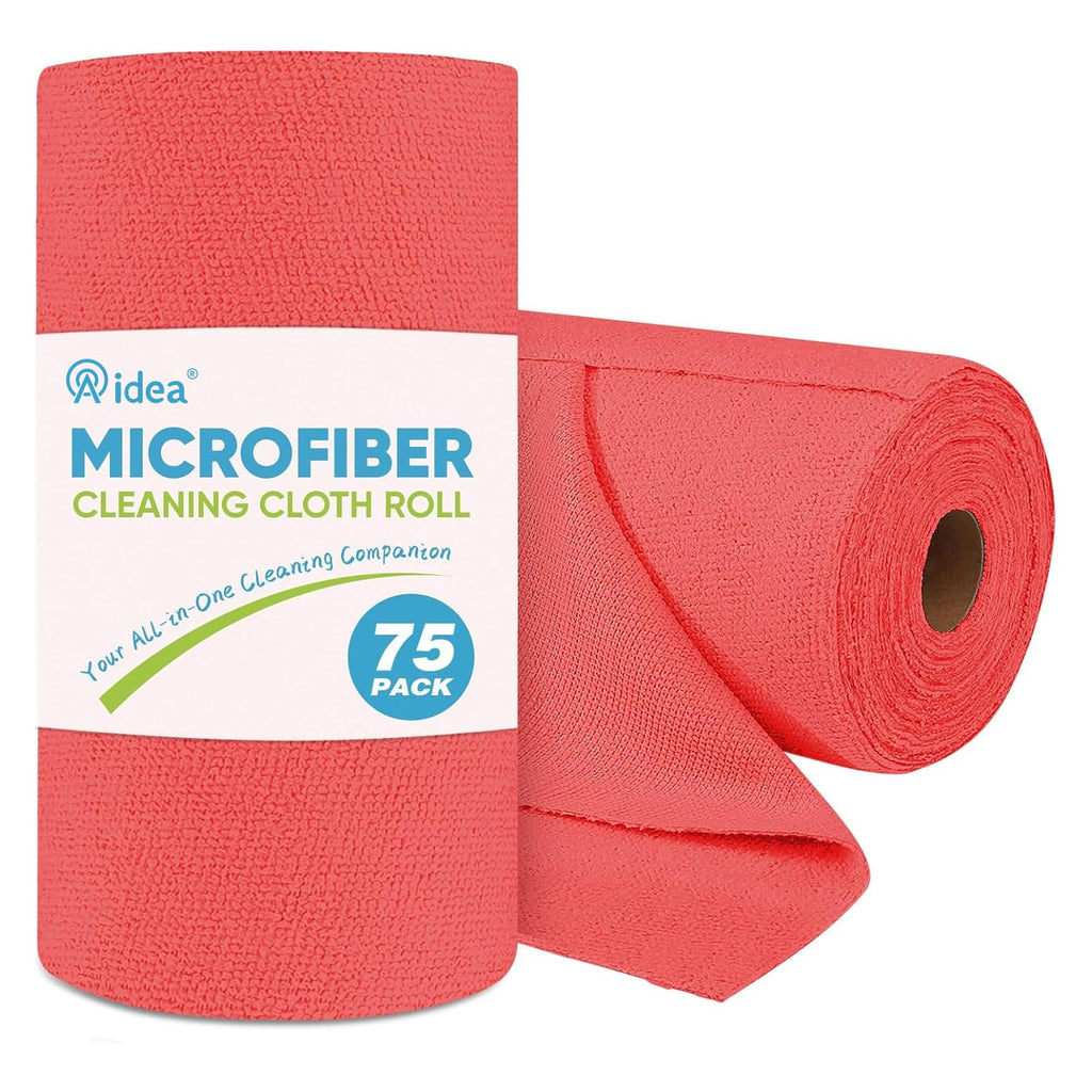 AIDEA Microfiber Cleaning Cloth Roll, 75PK Red, Reusable Paper Towels Tear Away Cloth, Microfiber Towels Washable Shop Rags, Lint Free Cleaning Rags for House, Kitchen, Window, 11.5"×11.5"