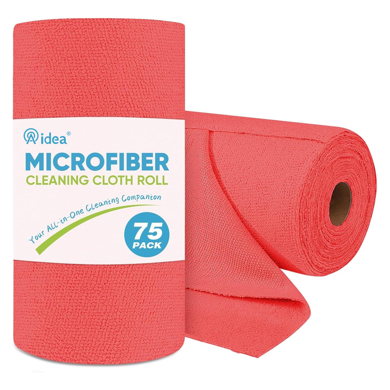 AIDEA Microfiber Cleaning Cloth Roll, 75PK Red, Reusable Paper Towels Tear Away Cloth, Microfiber Towels Washable Shop Rags, Lint Free Cleaning Rags for House, Kitchen, Window, 11.5"×11.5"
