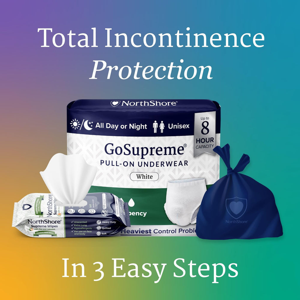 NorthShore GoSupreme Overnight Pull-On Underwear, 8-Hour Leak Protection, Large, 56-Count Case, White, (36-48 in Waist), Unisex Adult Diapers