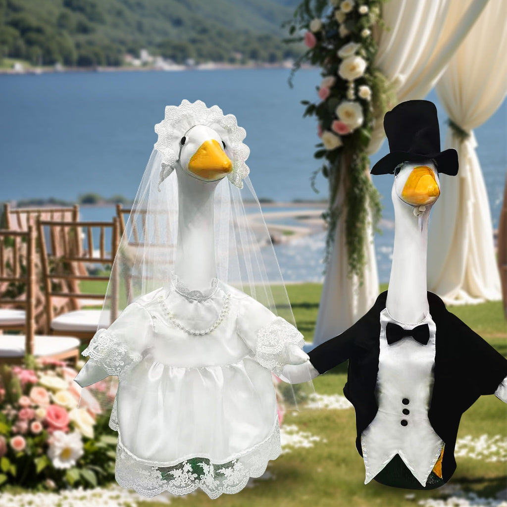 2 Sets Porch Goose Wedding Outfit, Bride & Groom Costumes for 23" Goose