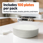 Amazon Basics 9" Uncoated White Paper Plates, Microwave Safe, 100 Count