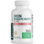 Bronson Iron Bisglycinate 25 mg Gentle on The Stomach, Supports Energy & Healthy Red Blood Cell Production - Non-Constipating Formula - Non GMO, 360 Vegetarian Capsules