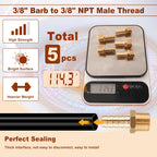 5PCS 3/8" Barb x 3/8" NPT Male Brass Hose Barb Fitting, Air Line Adapter