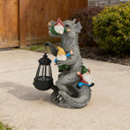 SAMPU CRAFT 12.3 Inch Dinosaur Garden Gnome Statue with Solar Lantern