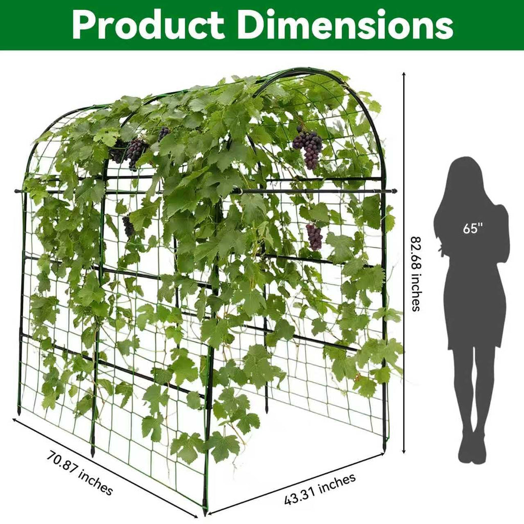 Trellume Garden Arch Trellis for Climbing Plants Outdoor - 83" H*71" W*43" L Large Rustproof Garden Trellis, Heavy Duty Grape Trellis, Tunnel Trellis for Melons, Pumpkins, Cucumbers, Peas(Black)