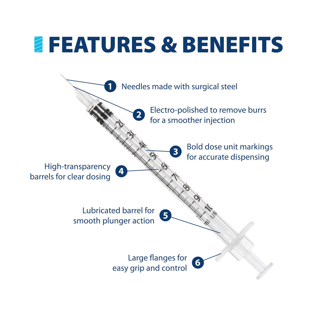 EasyTouch IW U-100 Insulin Syringes (30G 1.0cc 1/2") - 30 ct.