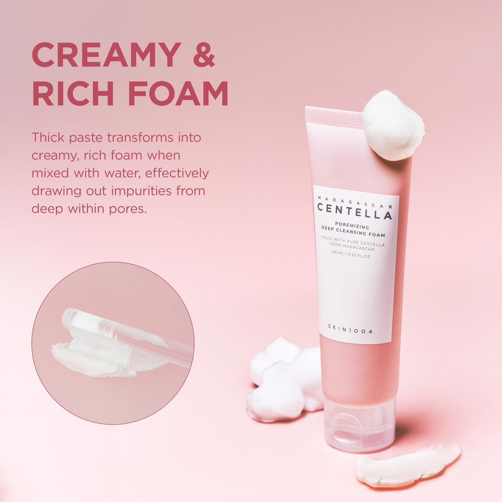 SKIN1004 Poremizing Deep Cleansing Foam, 4.23 fl.oz, 125ml, Makeup Remover, Korean Face Cleanser with Himalayan Pink Salt & Madagascar Centella Asiatica for Facial Pore Cleansing, Korean Skin Care
