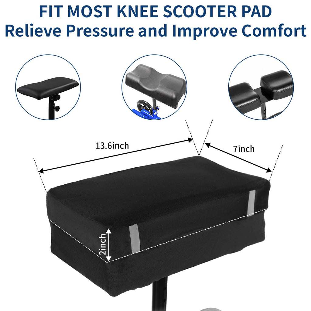HuCPAPxi Knee Scooter Pad Cover with 2'' Removable Highly Resilient Comfort Memory Foam Cushion - Knee Walker Accessory for Roller - Universal Fit Most Models