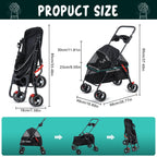 sxvbdway 4 Wheels Pet Stroller for Medium Small Dog up to 50lbs, Dog Cat Stroller, Outdoor Travel Pet Folding Strollers with Cup Holder, Detachable Carrier, Breathable Visible Mesh (Black Upgraded)