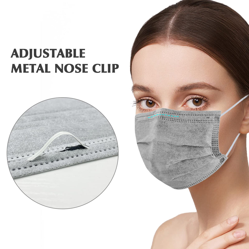 Wecolor 100 Pcs Gray Disposable 3 Ply Earloop Face Masks,Fit for Adults