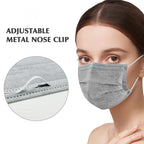 Wecolor 100 Pcs Gray Disposable 3 Ply Earloop Face Masks,Fit for Adults