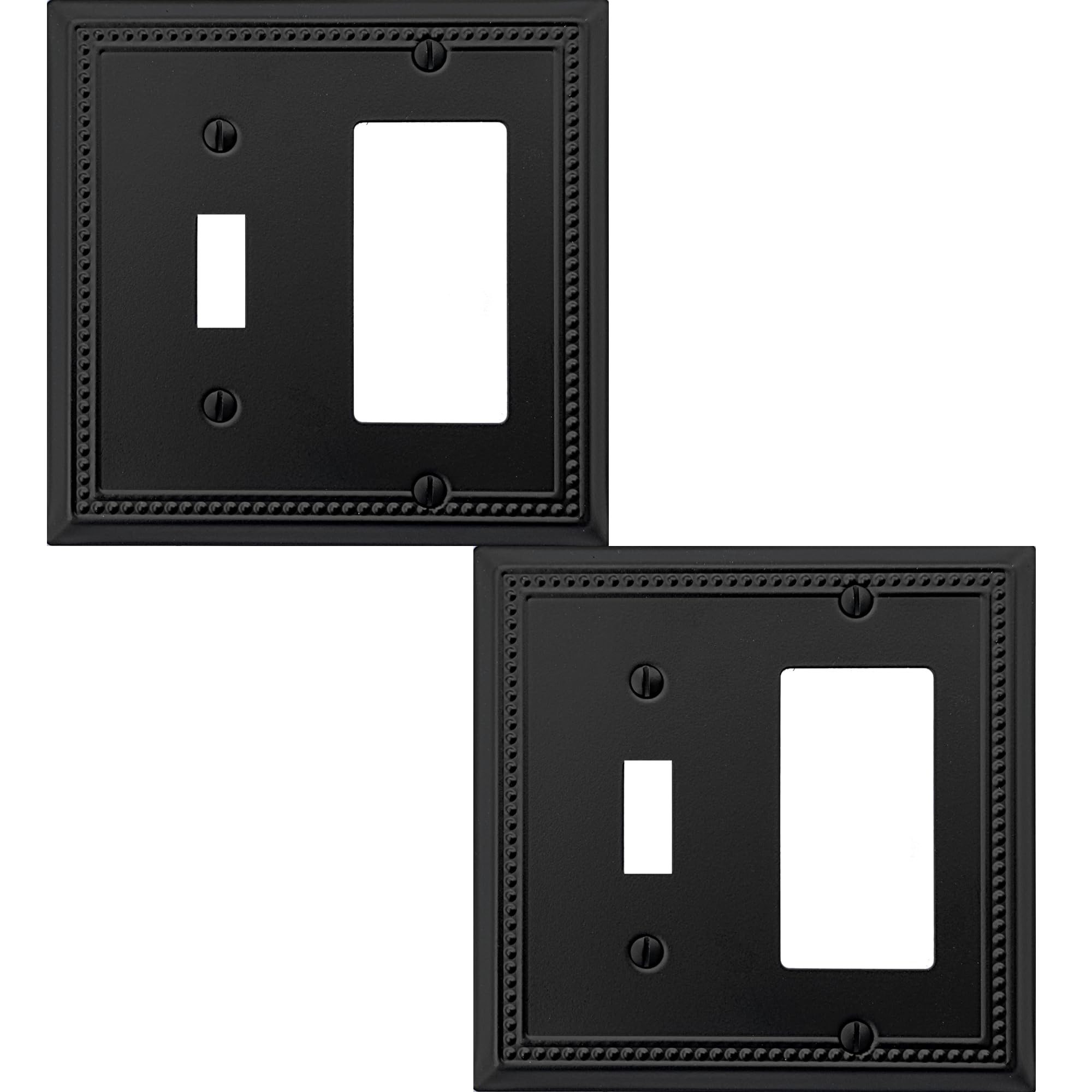 OKAWYC Toggle/Decorator Light Switch Cover Belaire Beaded Metal Wall Plate, 2-Pack Black 2 Gang, for Receptacle Dimmer Switch GFCI Outlet Decorative Wallplate, Durable