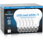 Great Eagle A19 Led Bulbs 75 Watt Equivalent - UL Listed - Cool White 4000K 75 Watt Led Light Bulbs - Non Dimmable - Standard Replacement (6 Pack)
