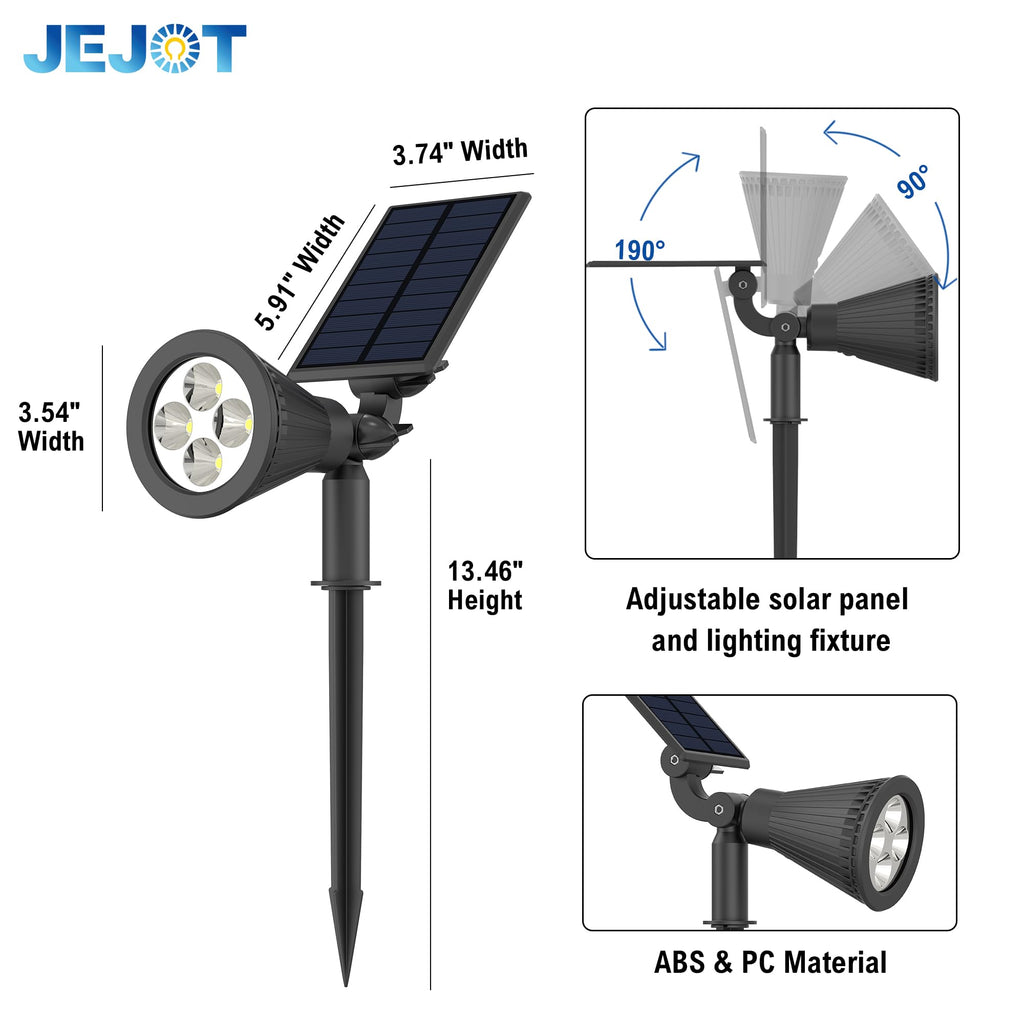JEJOT 4 Pack Solar Lights Outdoor Waterproof,Warm White Light,2 Lighting Modes,Solar Powered Spotlights for Yard Garden Solar Spot Lights for Flag Landscape Auto On/Off