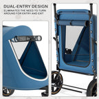 MoNiBloom Pet Stroller for Large Dogs or Multiple Dogs Cats with Adjustable Handle, 3-Wheels Dual Entry Portable Dog Carting Easy Folding Pet Wagon Double Dog Stroller up to 55 lbs, Navy Blue