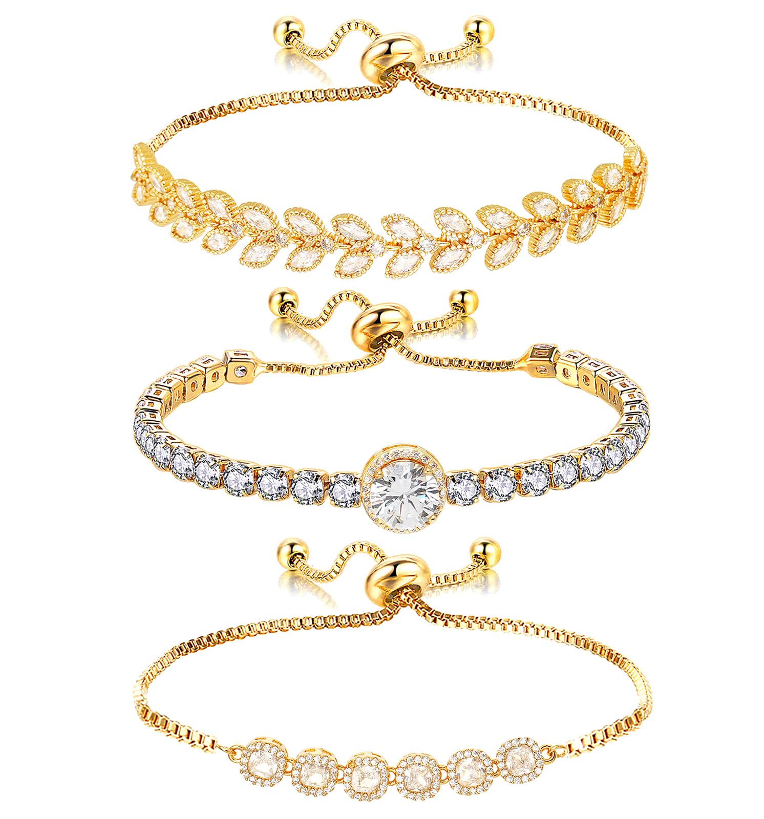 Wovanoo Tennis Bracelet for Women Cubic Zirconia Bracelets Adjustable Slider Bracelets Gold