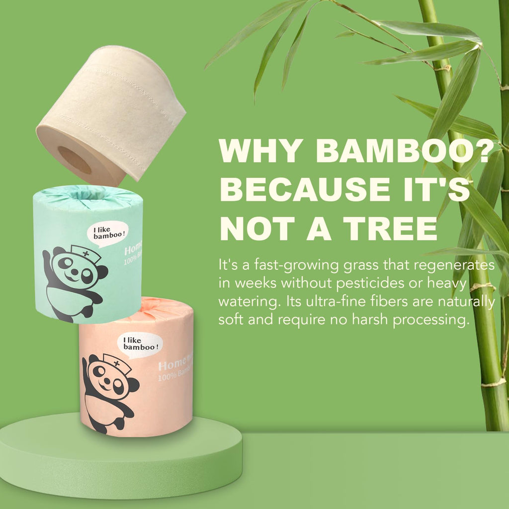 Home Nurse 4-Ply Bamboo Toilet Paper 24 Rolls, Unbleached Septic Safe Toilet Paper, No Lint Strong Absorbent, Chemical Free Eco Friendly Tree Free Bulk Toilet Paper