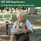 Glass Magnifying Glass with Light Handheld 10X 30X Magnifier with 36 LEDs, 5 Color Modes Rechargeable Lighted Magnifiers, Gift for Senior Reading, Coin, Stamps, Inspection (White & Black)