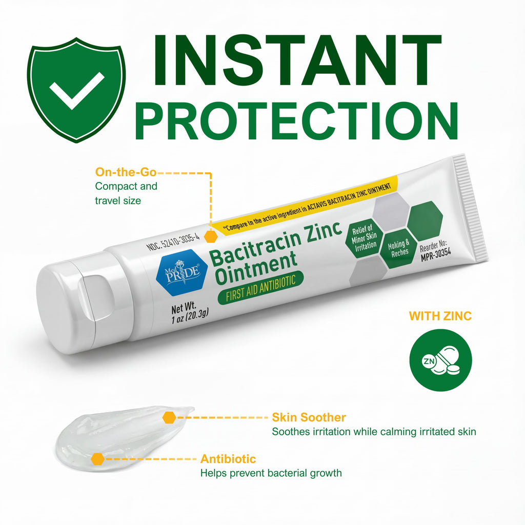 MED PRIDE Bacitracin Zinc Ointment, First Aid Antibiotic, 1 oz, 4-Pack