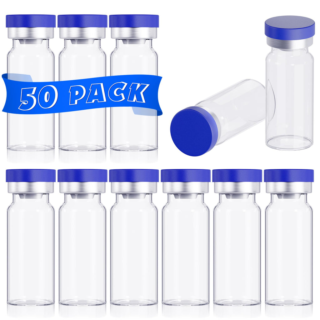 otwooi 3ml Vial for Injection Empty Glass Small Vials with Self Healing Injection Port and Flip Off Aluminum Cap for Water, Liquid Sample Bottles (50pcs)