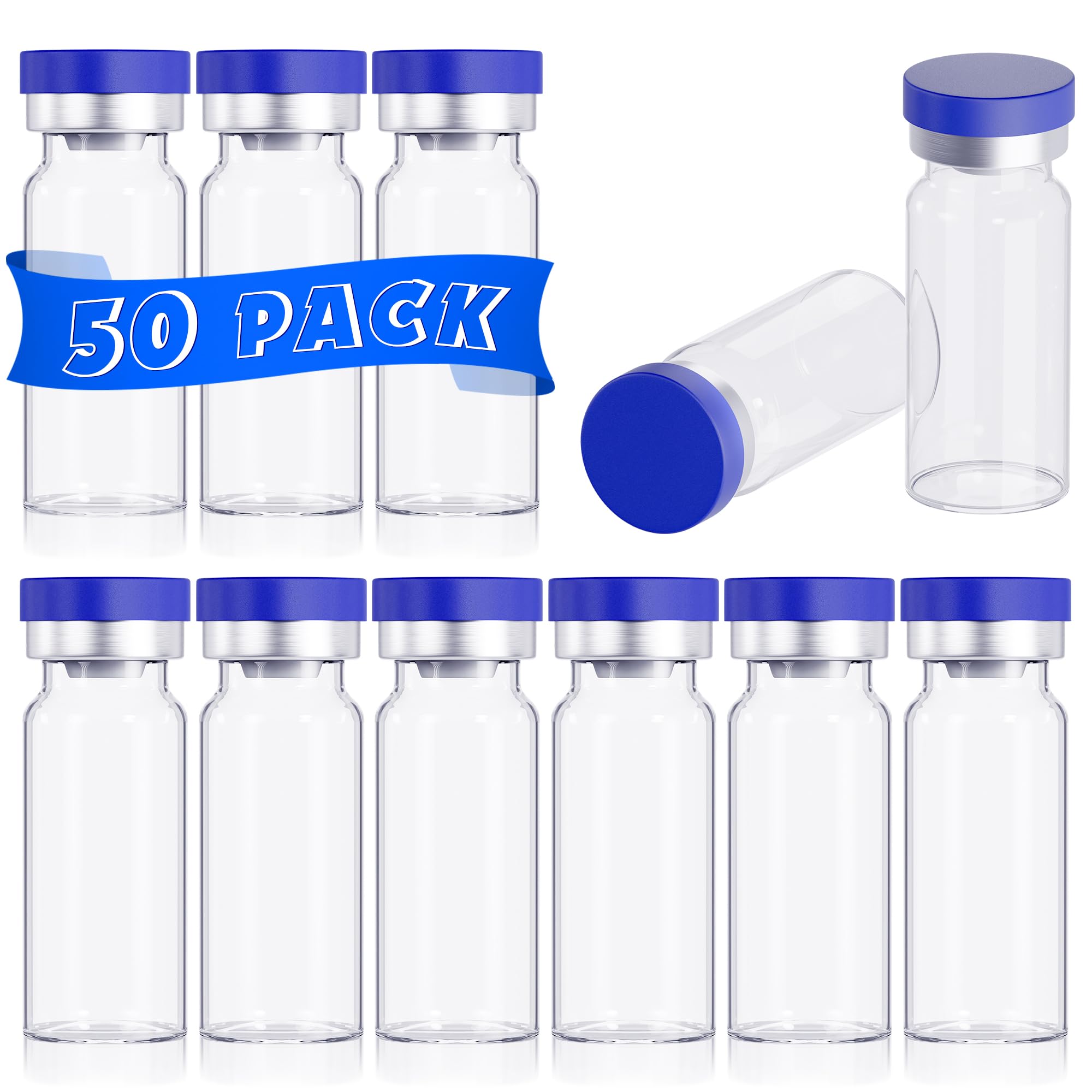 otwooi 3ml Vial for Injection Empty Glass Small Vials with Self Healing Injection Port and Flip Off Aluminum Cap for Water, Liquid Sample Bottles (50pcs)