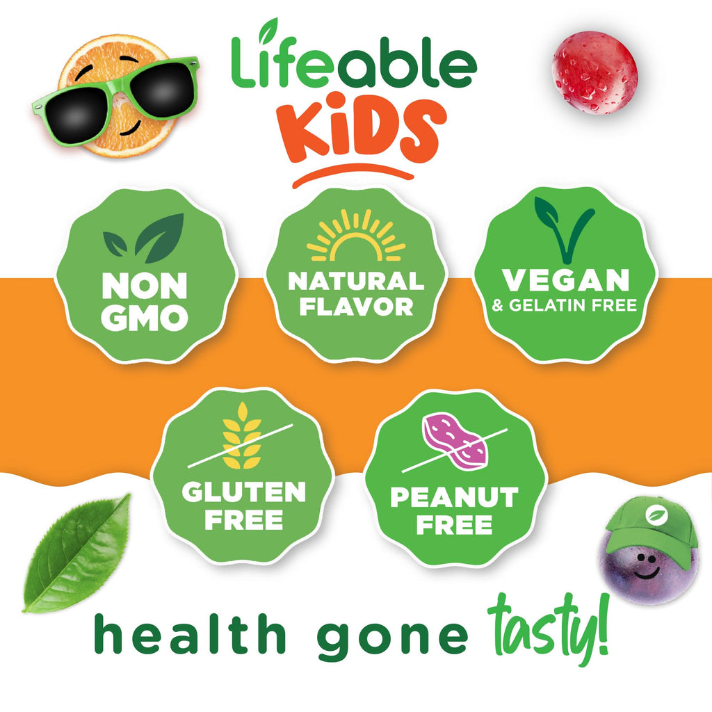 Lifeable Kids Vitamin D3 K2 Gummies | 500iu D3 and K2 100mcg | Great Tasting D3 and K2 Supplements | for Bone Health and Immunity | VIT D3 K2 for Kids | 60 Gummies