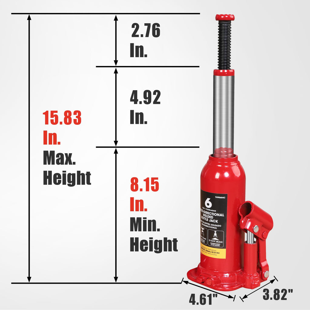 Big RED Welded Car Bottle Jack with Vertical and Horizontal Usage: Capacity 6 Ton (12,000 LBs), Red