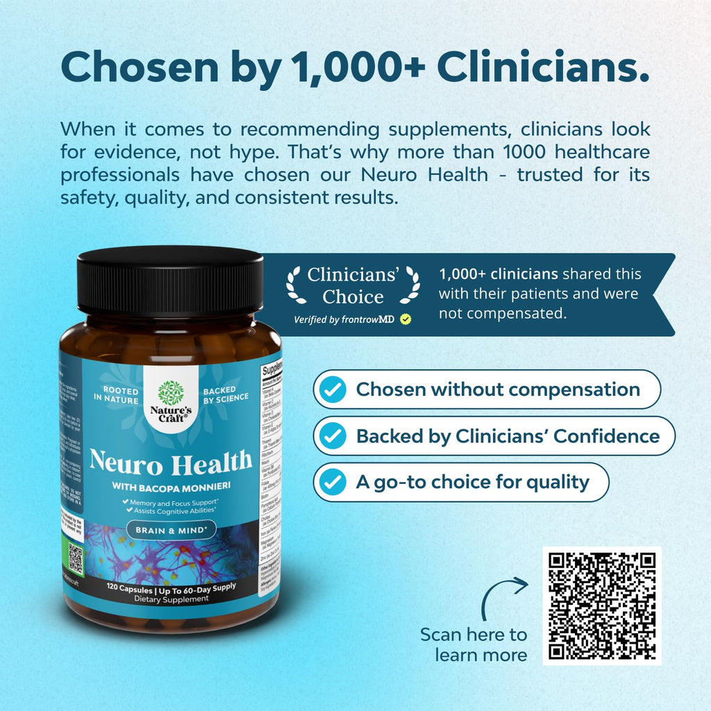Nootropic Brain Supplement for Memory and Focus Support - Vitamins for Mental Support & Clarity with Bacopa Monnieri, VIT A, B6, Riboflavin, Niacin, Thiamin & Folate - Cognitive Complex - 120 Ct