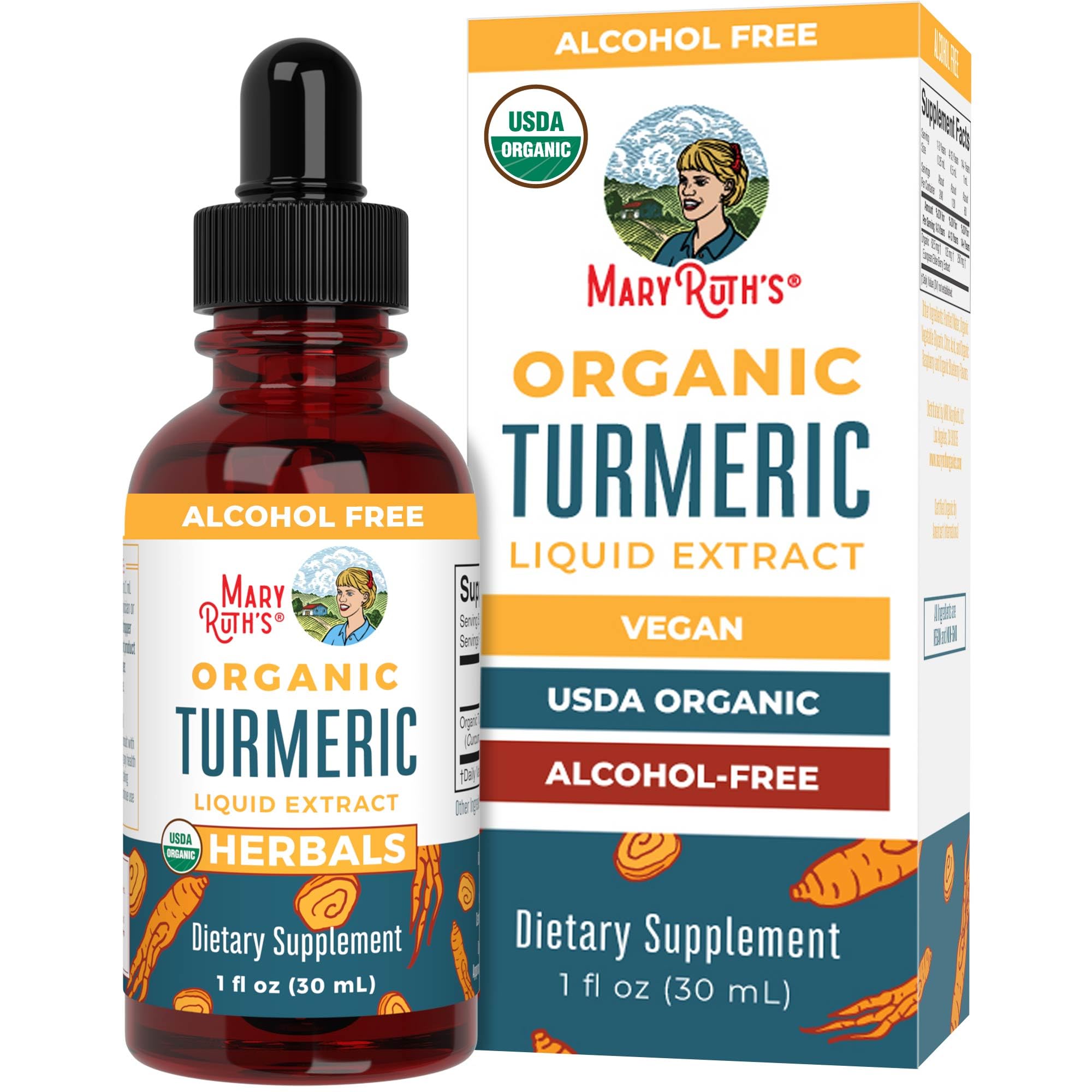 MaryRuth Organics Organic Turmeric Liquid Extract | Sugar Free | USDA Organic | Organic Turmeric Supplement | Non-GMO | Gluten Free | Vegan | Alcohol-Free Tincture | 1 Fl Oz