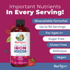 Iron Supplement for Women Men & Kids | Liquid Iron Supplement for Women Men & Kids | Iron for Healthy Blood & Oxygen | Ages 4 & Up | Sugar Free | Vegan | Non-GMO | Gluten Free | 15.22 Fl Oz