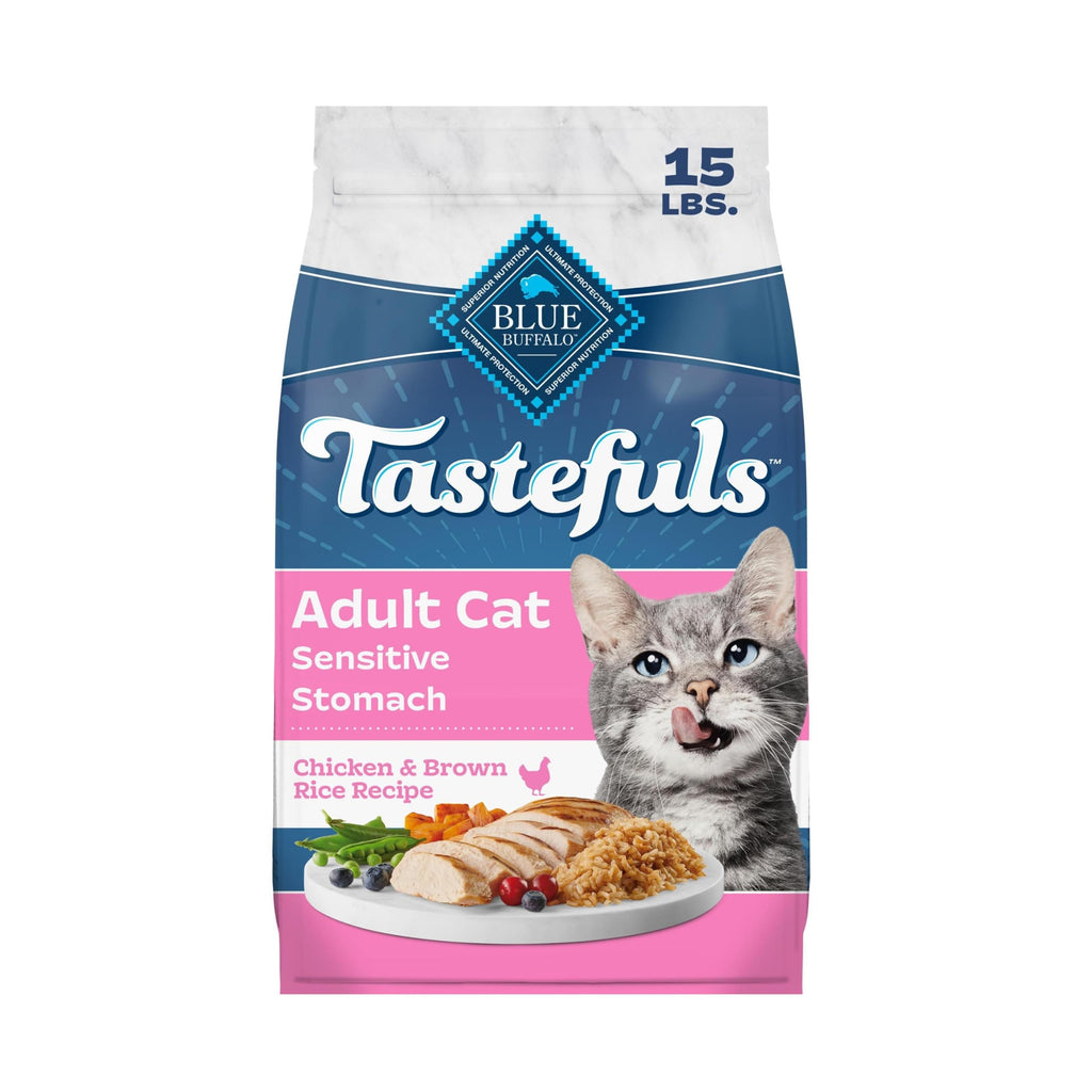 Blue Buffalo Tastefuls Chicken Adult Sensitive Stomach Dry Cat Food, 15 lb
