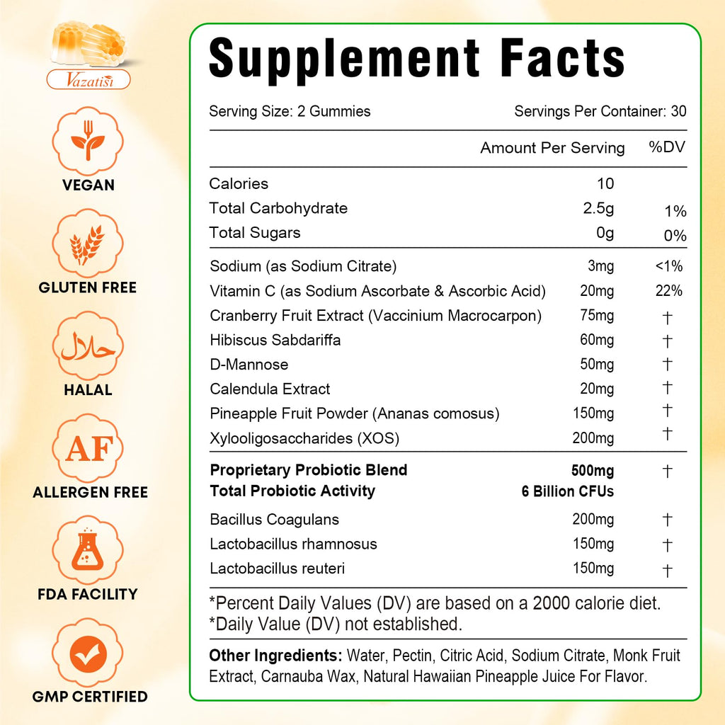 Vazatisi 120 Count | Feminine Balance Gummies for Women’s | Pineapple Gummies for Women PH Balance, Healthy Odor, Yeast Balance & Flora | Vegetarian Friendly, Sugar Free