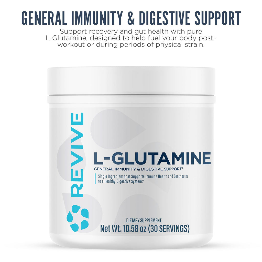 Revive MD Gut L-Glutamine Powder - Muscle Recovery & Immune Support Supplement for Adults - Promotes Digestive Health, Reduces Muscle Soreness & Supports Immunity - Vegan (90 Servings)