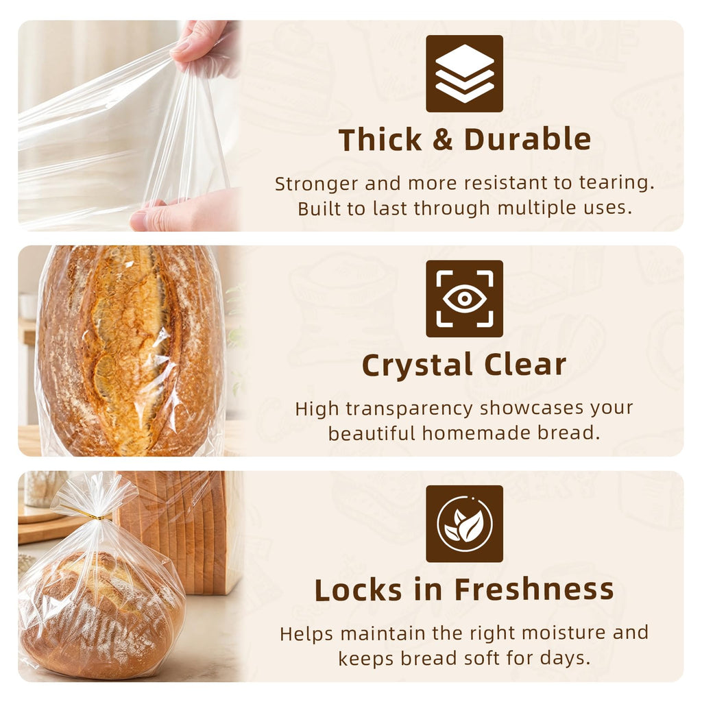 Homrelaxy 120 Pcs Plastic Bread Bags for Homemade Bread and 120 Ties