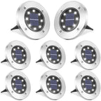 LYHOPE Solar Ground Lights Outdoor, 8 Pack 8 LED Solar Disk Lights Waterproof Garden In-ground Pathway Light Landscape Lighting for Lawn,Yard,Deck,Patio,Walkway (White)