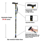 LIXIANG Walking Cane with Replacement Base-Folding Cane,Adjustable Colorful Walking Stick for Men & Women with Comfortable T-Handle,Stylish Balancing Mobility Aid,Black Flower