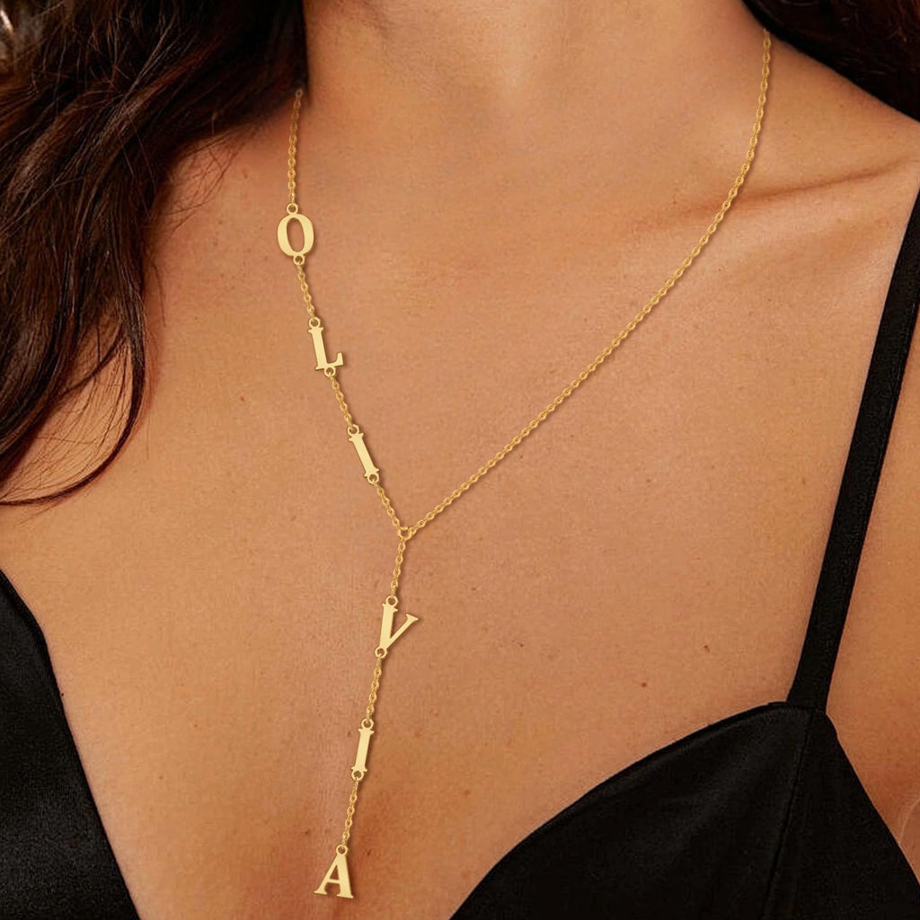 ARVAE Personalized Lariat Name Necklace for Women,Custom Y-Shaped Name Necklace,18k Gold Plated Letter Initials Long Necklace Mother's Day Customized Jewelry Gifts for Mom (Lariat Initial Necklace)