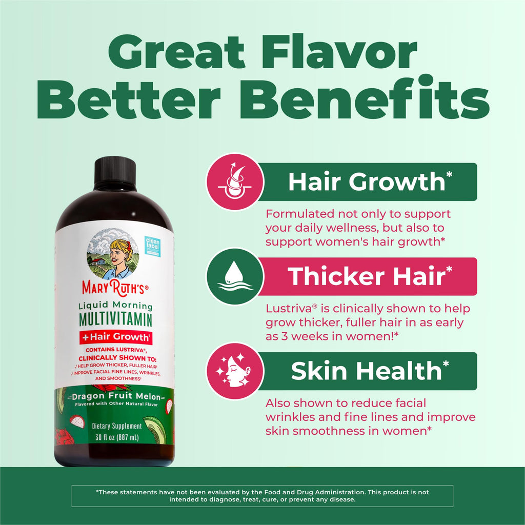 MARYRUTH'S Liquid Multivitamin + Hair Growth, Clinically Thicker Hair, 30oz