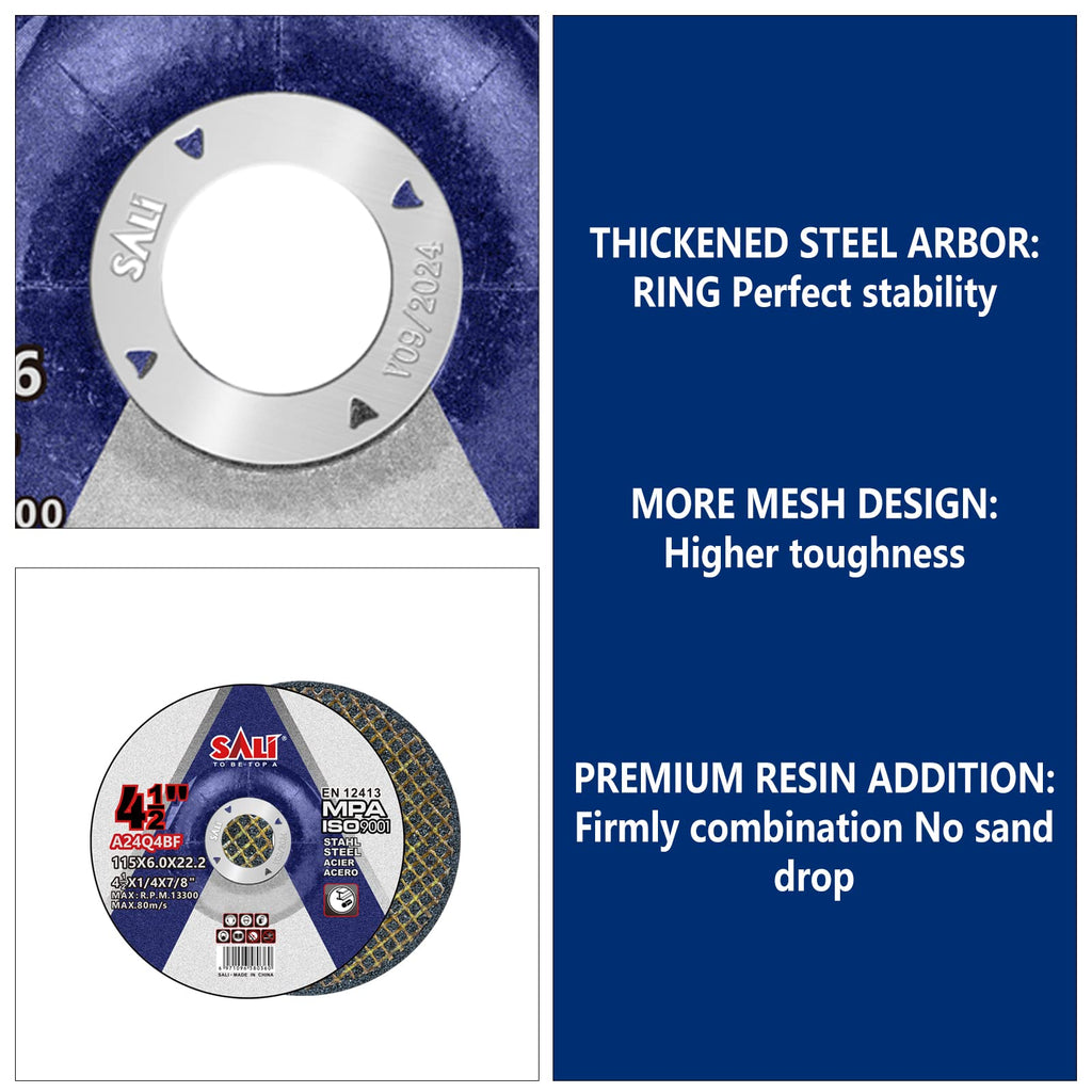 SALI 5 Pack 4-1/2 Inch Grinding Wheels for General Purpose Metal & Stainless Steel, Aluminum Oxide Grinding Disc for Angle Grinder, Depressed Center 4.5" * 1/4" * 7/8"(115 * 6.0 * 22.2 mm)