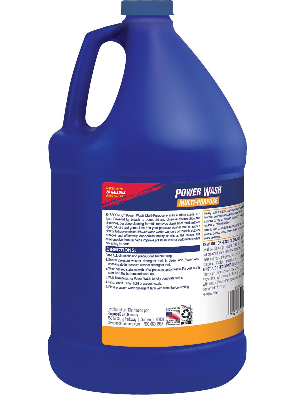 30 SECONDS Pressure Washer Concentrated Cleaner – Power Cleans Stains from Algae, Mold & Mildew, Dirt, Grime – Makes up to 20 Gallons