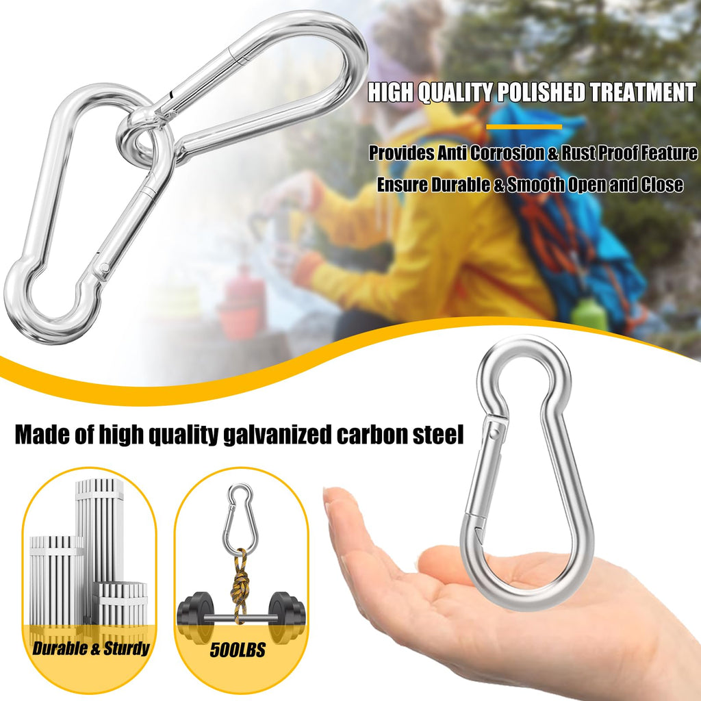 60PCS 3" Heavy Duty Spring Snap Hook, M8 5/16" Galvanized Steel Snap Hook Carabiner Quick Link Carabiner Clip, 500LBS Holding Capacity Quick Link Keychain for Swing Hammock Gym Outdoor